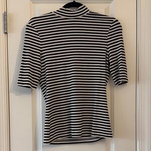 Banana Republic Black and White Striped Short Sleeve Top